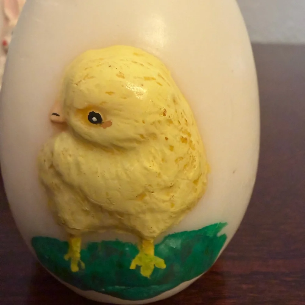 Vintage Egg Shaped Wax CandlesEaster Bunny Chick Design Unlit White Set Of 3